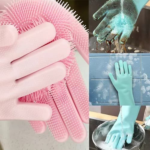 PAR DE GUANTES DE SILICONA LAVA PLATOS MULTIUSOS – RESISTENTES Y EFICIENTES!